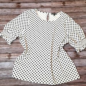 Adrianna Papell Black and White Polkadot Blouse XL NWOT